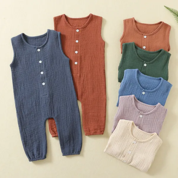 【0M-12M】Unisex Baby Comfortable Solid Color Cotton One Piece - Popopieshop.com 