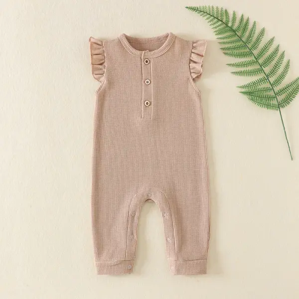 【0M-12M】Baby Girl Comfortable Solid Color Cotton Ruffled Sleeve Romper - Popopieshop.com 