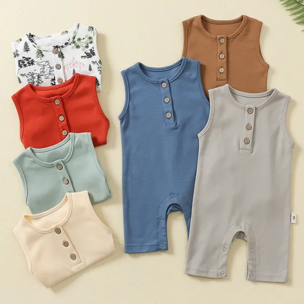 【0M-24M】Unisex Baby Comfortable Solid Color Cotton Romper - Popopieshop.com 