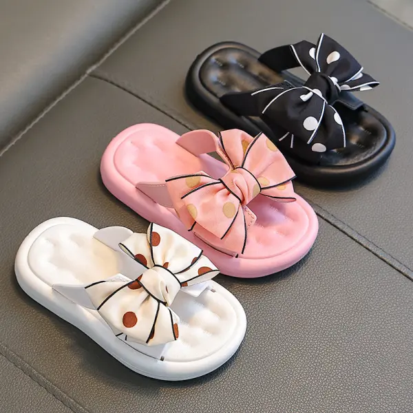 Girls Fashion Polka Dot Bowknot Lightweight Non-slip Slippers - Popopieshop.com 