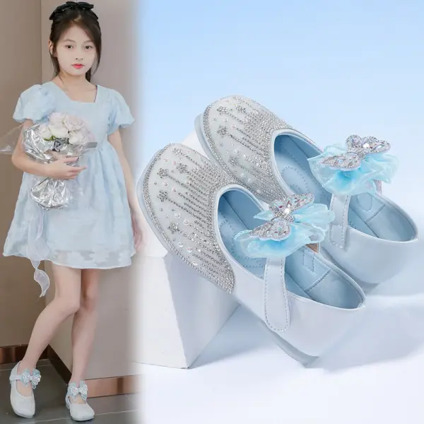 Girls Fashion Diamond Bow Soft Sole Princess Crystal Shoes - Popopieshop.com 