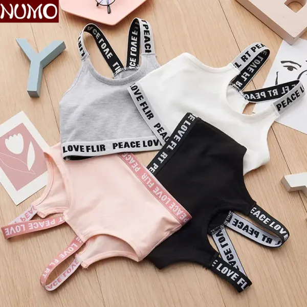【3Y-12Y】Girls Letters Pattern Sports Bra - Popopieshop.com 