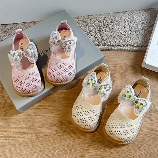 Girls Sweet Floral Embroidery Bow Design Comfortable Flyknit Shoes - Popopieshop.com 