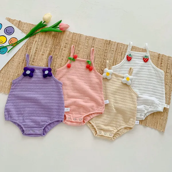【3M-24M】Baby Girl Cartoon Applique Sling Romper - Popopieshop.com 