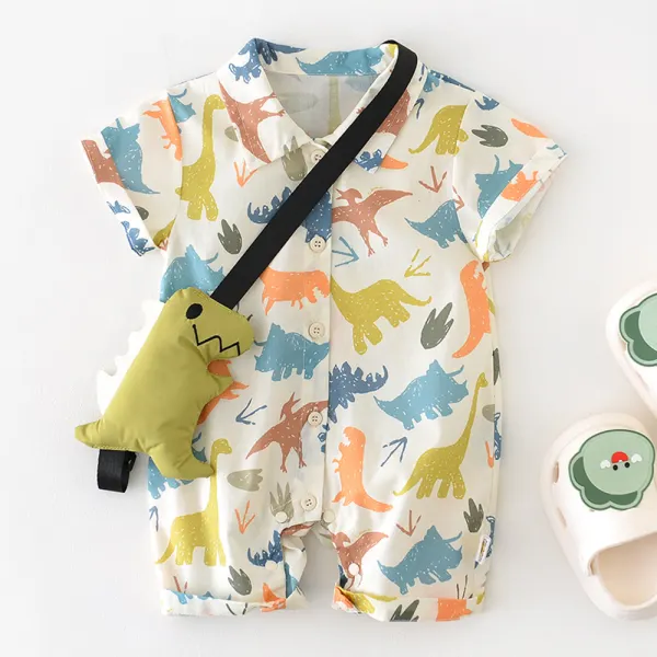 【3M-24M】2-piece Baby Boy Dinosaur Print Short Sleeve Romper With Bag - Popopieshop.com 
