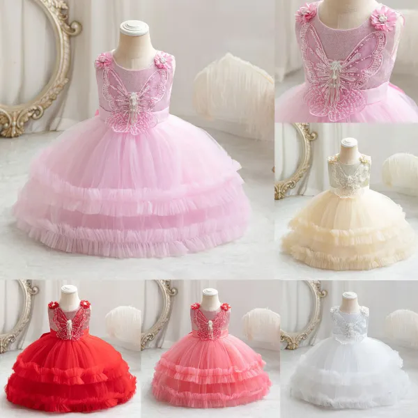 【6M-3Y】Baby Girl Sequin Butterfly Applique Mesh Ruffle Sleeveless Princess Dress - Popopieshop.com 