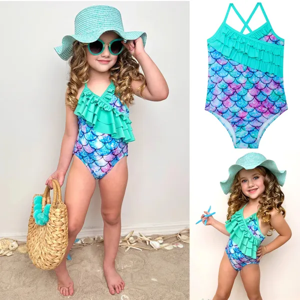 【2Y-10Y】Girls Mermaid Backless One-piece Swimsuit - Popreal.com 
