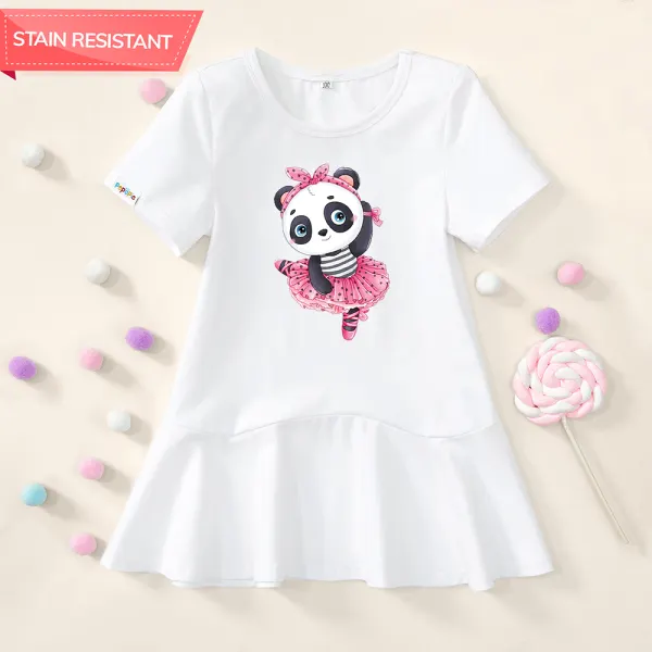 【18M-9Y】Girl Stain Resistant Cotton Panda Print Short-sleeved Dress - Popopieshop.com 
