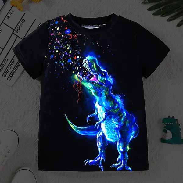 【18M-8Y】Boy Casual Fashion Luminous Dinosaur Print Short Sleeve T-shirt - Thepopopie.com 