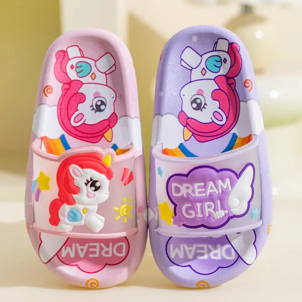 Girls Cute Unicorn And Letter Print Slippers - Popopieshop.com 