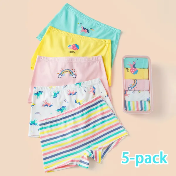 【2Y-14Y】5-pack Girls Rainbow Unicorn Panties - Popopieshop.com 