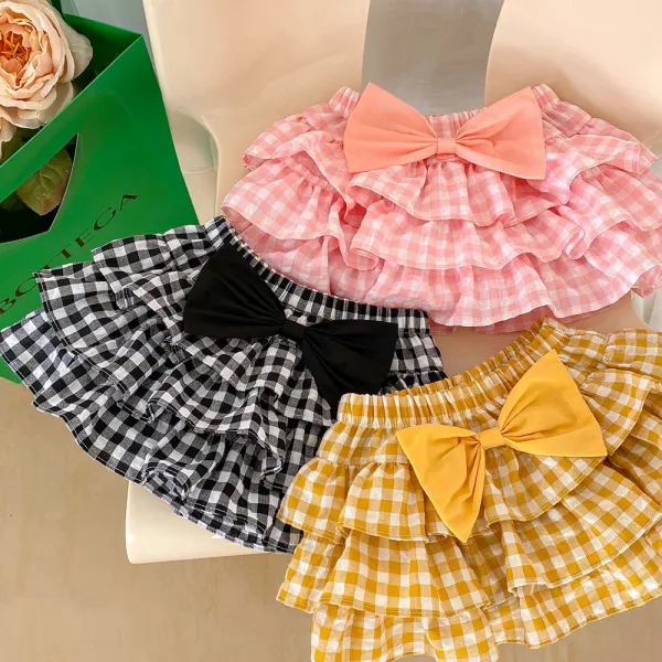 【3M-3Y】Baby Girl Cute Plaid Ruffle Cake Bowknot Shorts - Popopieshop.com 