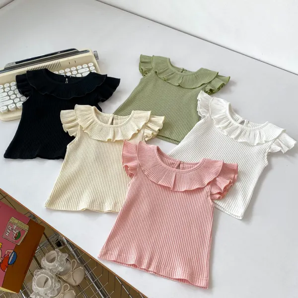 【3M-3Y】Baby Girl Cute Cotton Solid Color Ruffle Doll Collar Tank Top - Popopieshop.com 