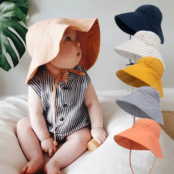 Unisex Baby Cotton Snd Linen Large Brim Sun Protection Fisherman Hat - Popopieshop.com 