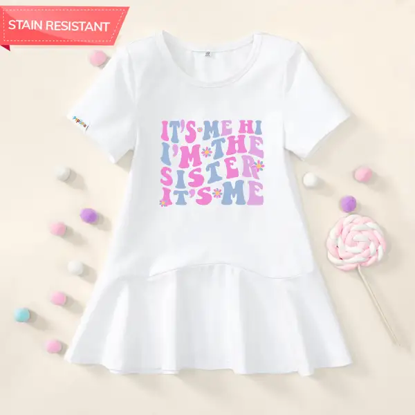 【18M-9Y】Girl Stain Resistant Letter Print Short-sleeved Dress - Popopieshop.com 
