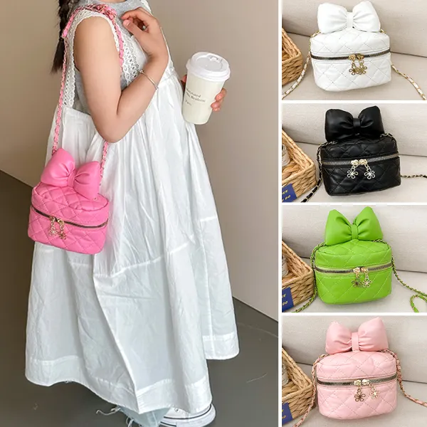 Girls Sweet Diamond Check Bow Multicolor Chain Crossbody Bag - Popopieshop.com 
