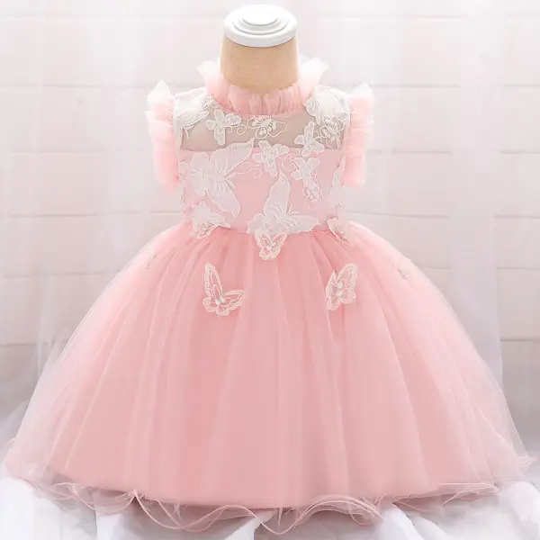 【0M-24M】Baby Girl Elegant Butterfly Embroidered Mesh Puffy Princess Dress - Popopieshop.com 