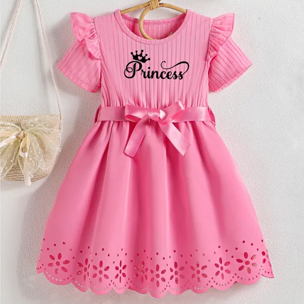 【2Y-8Y】Girls Multicolor Letter Print Short Sleeve Dress - Popopieshop.com 