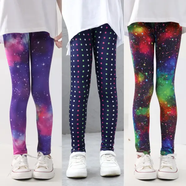 【2Y-12Y】Girls Casual Heart-shaped Polka Dot Star Print High Elastic Leggings - Thepopopie.com 