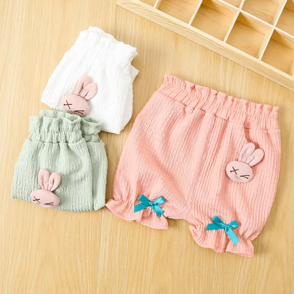 【6M-3Y】Baby Girl Cute Bunny And Bow Design Ruffle Shorts - Popopieshop.com 