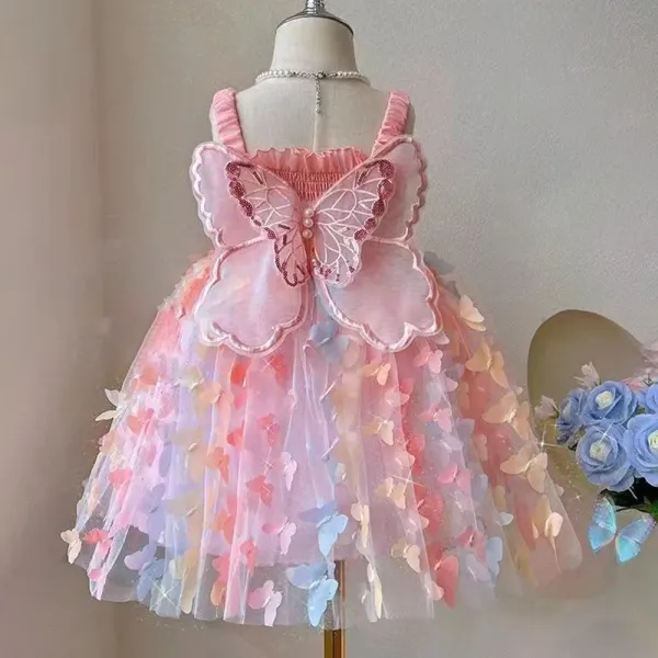 【18M-6Y】Girls Pink Butterfly Wings Sling Dress - 33423 - Popopieshop.com 