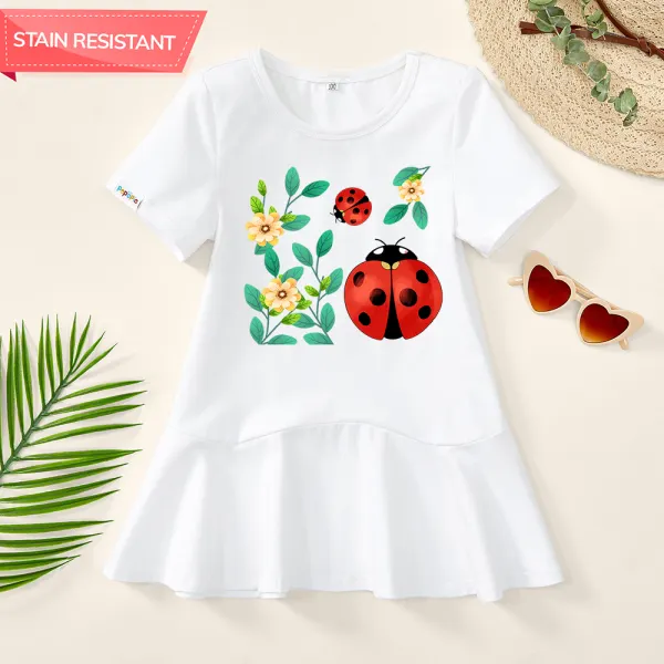 【18M-9Y】Girl Stain Resistant Cotton Ladybug Print Short-sleeved Dress - Popopieshop.com 