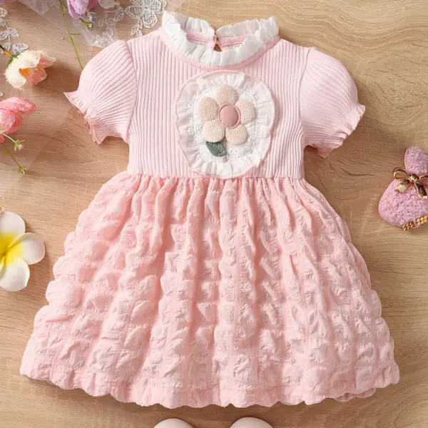 【6M-3Y】Baby Girl Applique Short Sleeve Dress - Popopieshop.com 