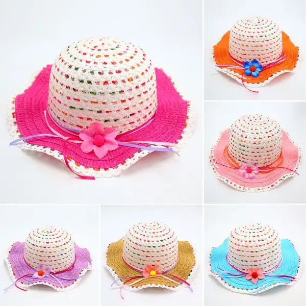 Girls Multicolor Applique Straw Hat ( For 3-7 Years Old ) - Popopieshop.com 