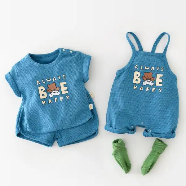 【3M-5Y】Kids And Babies Cute Cartoon Bear And Letter Print Suit And Romper - Popopieshop.com 