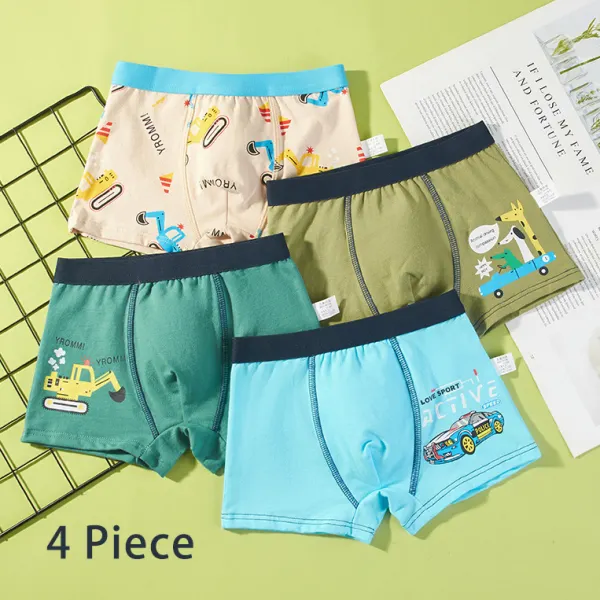 【18M-10Y】4-piece Boys Cartoon Printed Panty Set - Popopieshop.com 