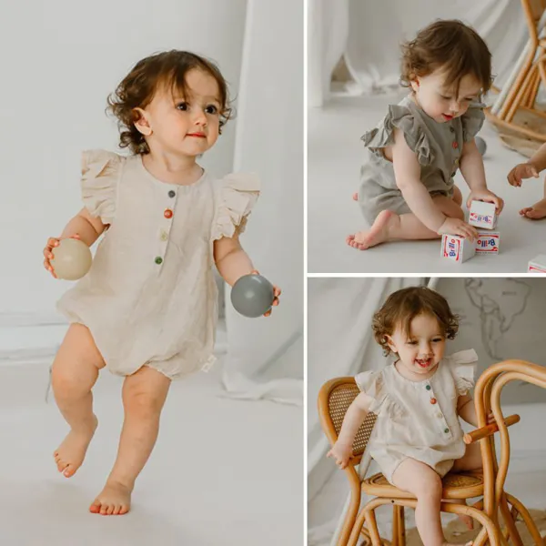【3M-24M】Baby Girl Casual Cotton And Linen Breathable Ruffles Romper - Popopieshop.com 