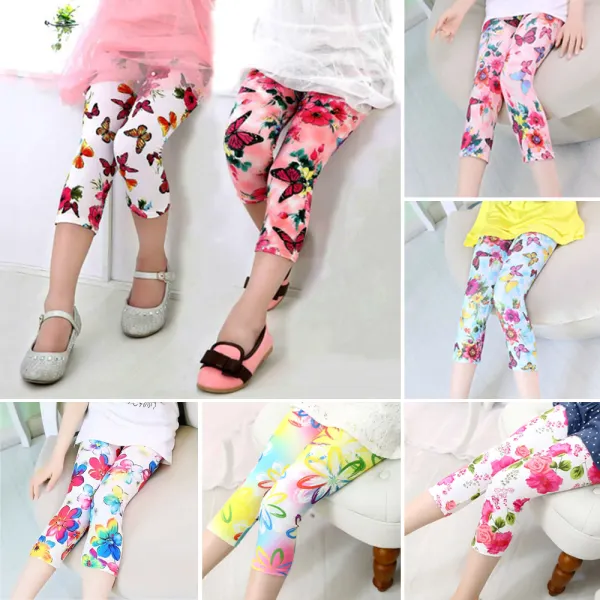 【2Y-10Y】Girls Sweet Flower Print Thin Seven Points Leggings - Popopieshop.com 