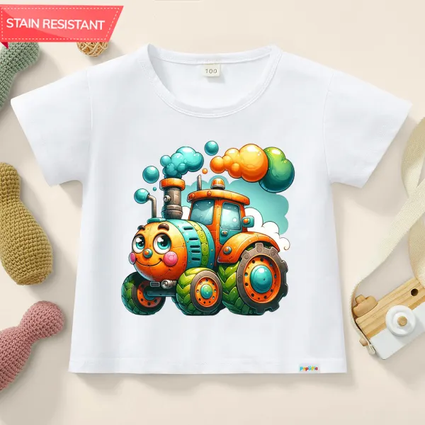 【12M-9Y】Kids Cartoon Train Print Cotton Stain Resistant Short Sleeve T-shirt - 7232 - Popopieshop.com 