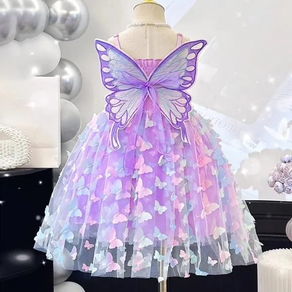 【3Y-8Y】Girls Butterfly Wings Appliqued Mesh Sling Dress - 33480 - Popopie.com 