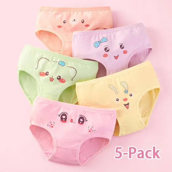 【2Y-10Y】5-pack Girls Cotton Cartoon Panties (Color Random) - Popopieshop.com 