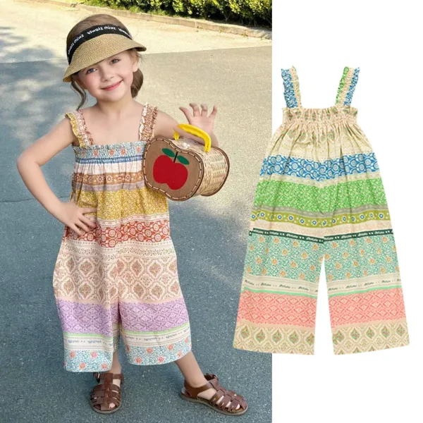 【18M-8Y】Girls Casual Vintage Pattern Print Boho Sling Jumpsuit - 3912 - Popopieshop.com 