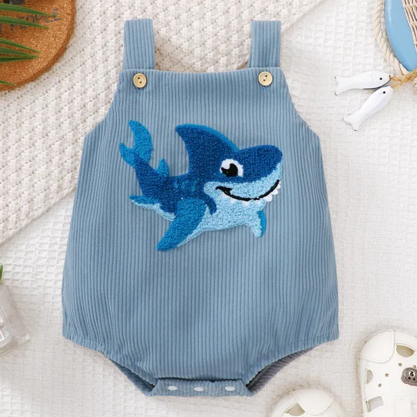 【0M-12M】Baby Boy Corduroy Shark Embroidered Romper - Popopieshop.com 