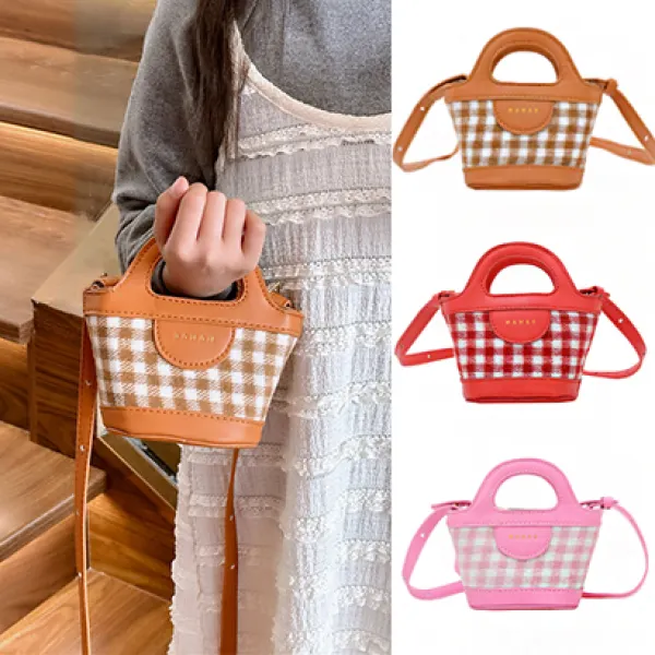 Girls Fashion Plaid Tweed PU Bag - Popopieshop.com 