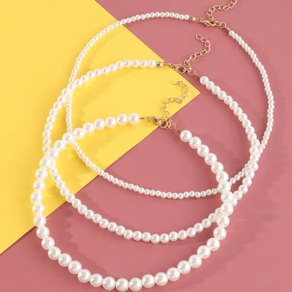 3-piece Girls Fashionable Elegant Plastic Pearl Necklace - Popopieshop.com 