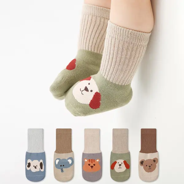 5-pack Unisex Baby Cotton Cute Cartoon Colorblock Mid-calf Socks - Popopieshop.com 
