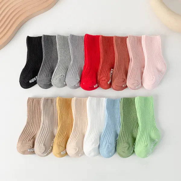 Unisex Baby Cotton Solid Color Non-slip Mid-calf Multicolor Socks - Popopieshop.com 