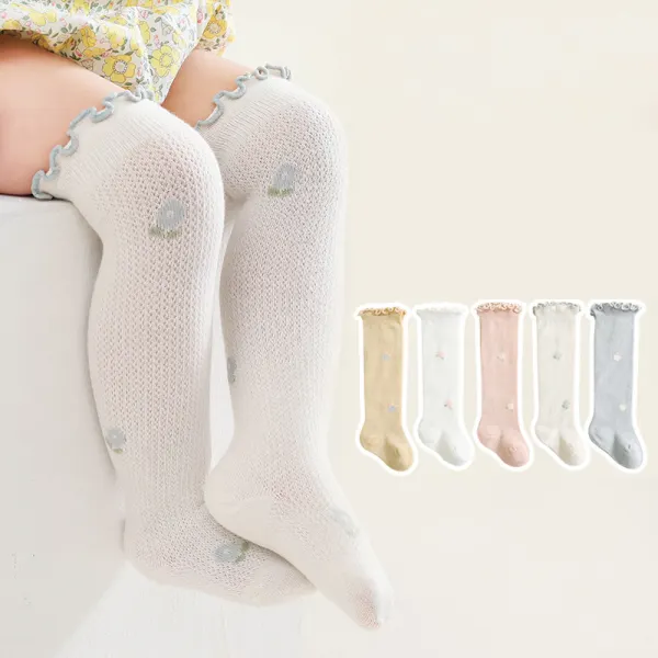 【0M-3Y】Baby Girl Multicolor Floral Mid-calf Cotton Socks - Popopieshop.com 