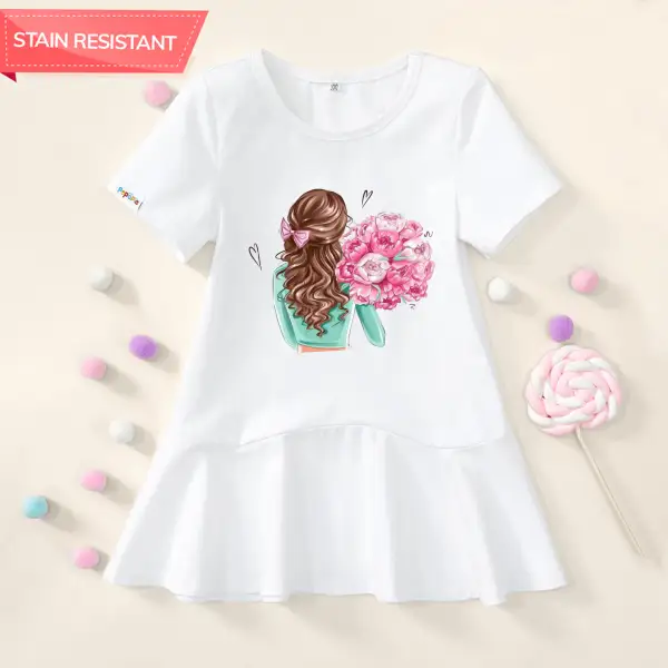 【18M-9Y】Girl Stain Resistant Cartoon Print Short-sleeved Dress - Popopieshop.com 