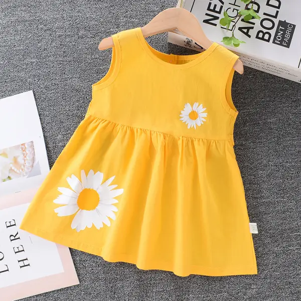 【18M-8Y】Girls Fashion Daisy Print Sleeveless Dress - Popopieshop.com 