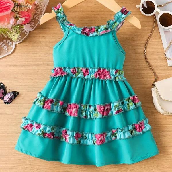 【3M-3Y】Baby Girl Sweet Floral Ruffle Design Sling Dress - Popopieshop.com 