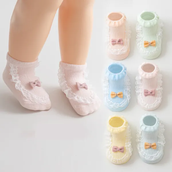 【0M-12M】2-pack Baby Girl Bow Lace Cotton Socks - Popopieshop.com 