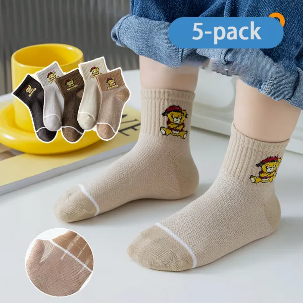 【1Y-11Y】5-pack Boys Bear Pattern Cotton Socks - Popopieshop.com 