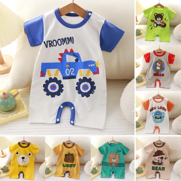 【0M-24M】Baby Boys Casual Cartoon Print Romper - Popopieshop.com 