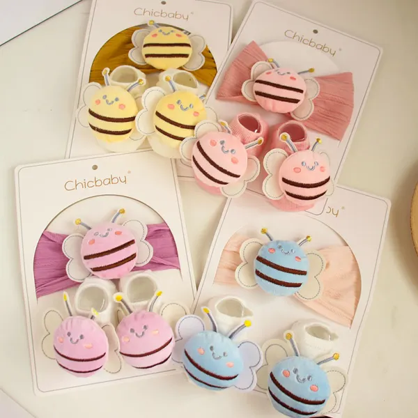 2-piece Unisex Baby Cute Bee Socks With Hair Bands - Popopieshop.com 