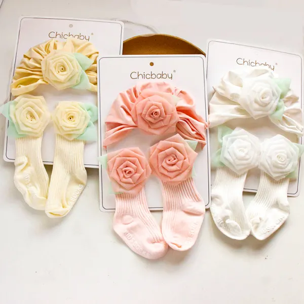 2-piece Baby Girls Cute Flower Socks With Hat - Popopieshop.com 